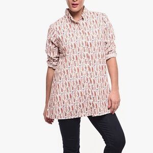 Tulip Clothing Logan Button Down Shirt Red Fish Print XS Made in India